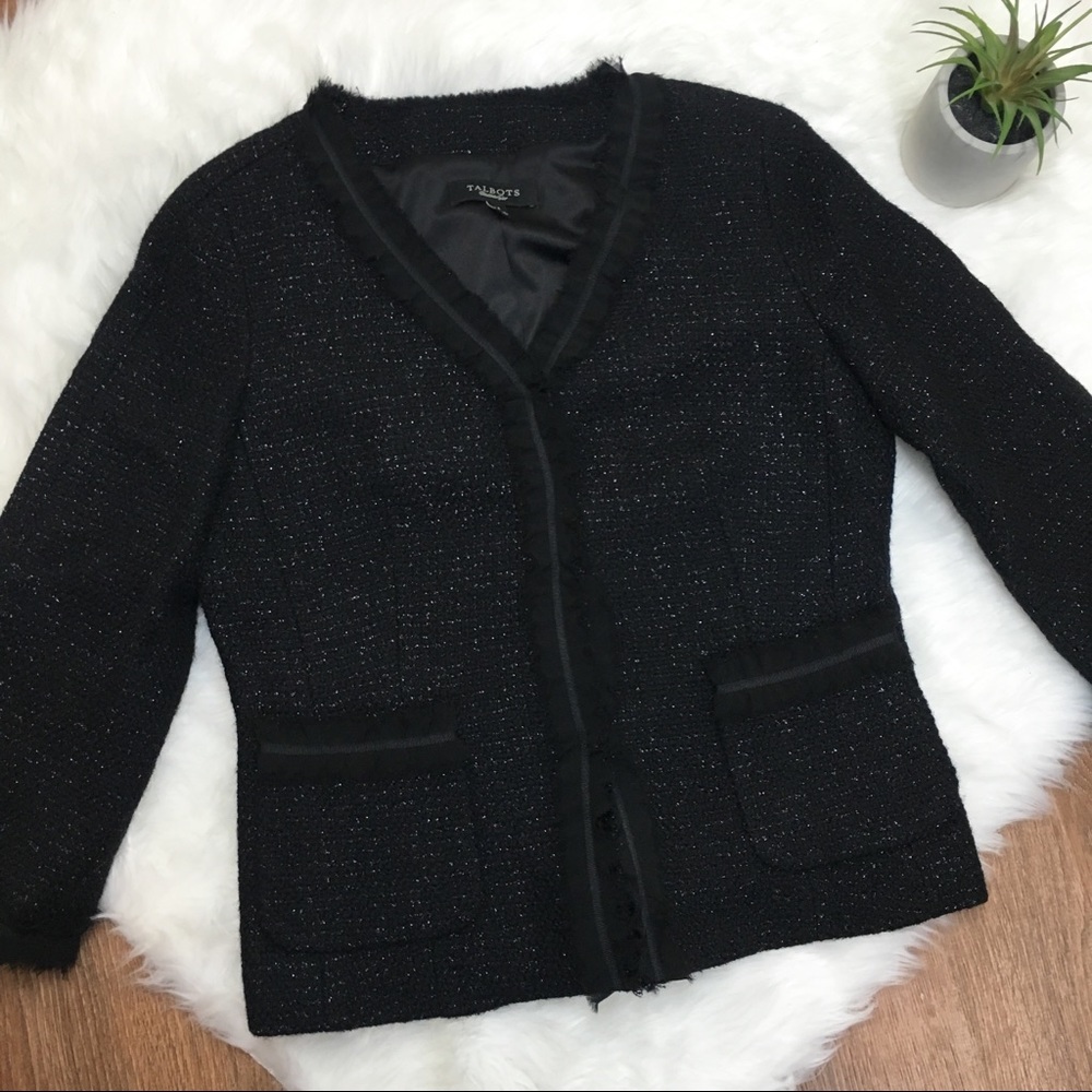 Talbots Black Sparkle Boucle Blazer Jacket 4
